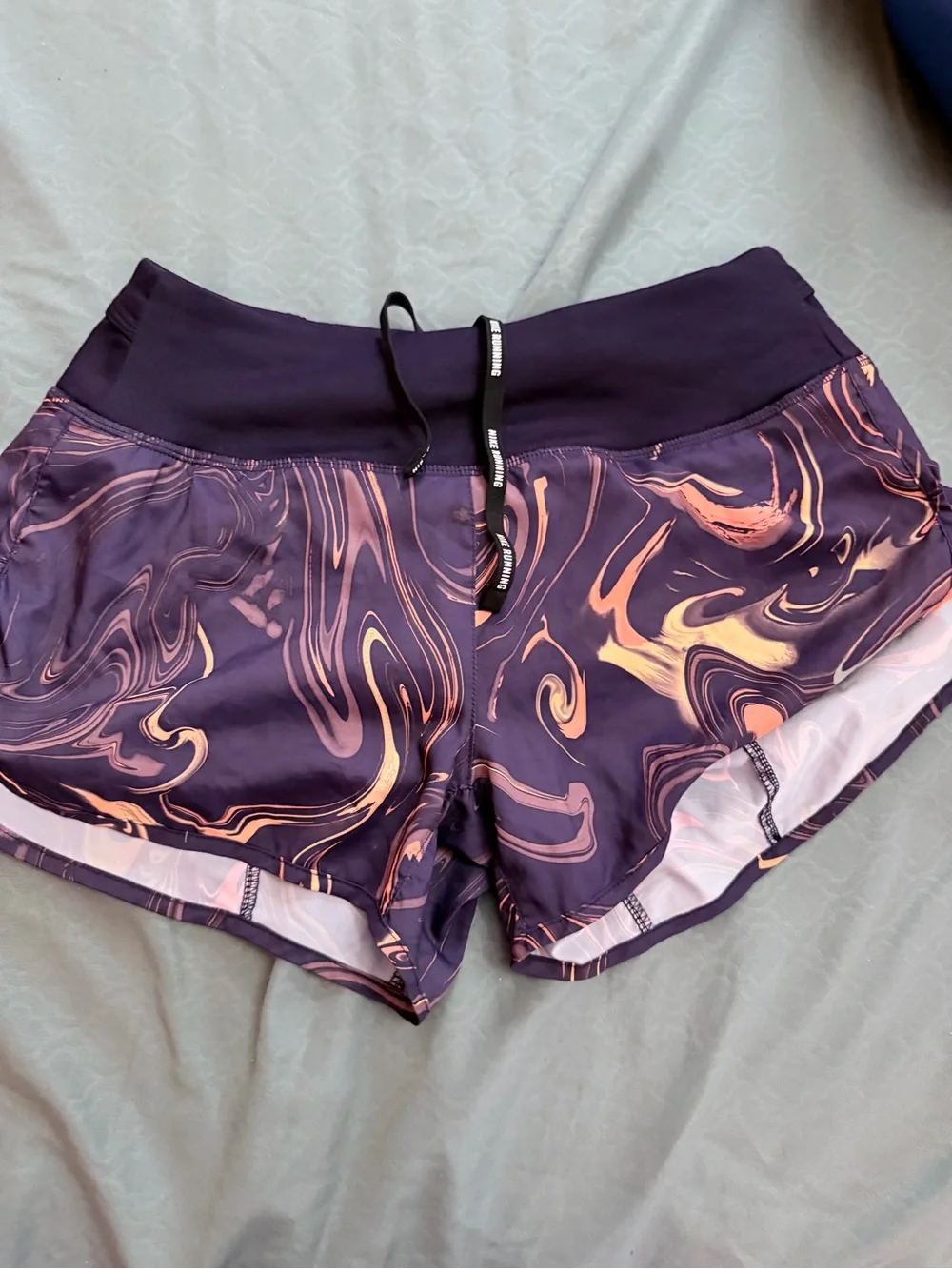 Nike Women's Black & Purple Marble-Print Athletic Shorts Set